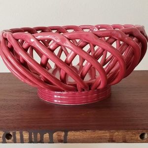 Pink Lattice Basket Weave Serving Bowl